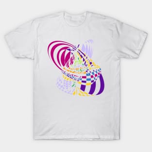 Algorithmic Art Pendulum | Harmonic Motion Pattern Checkered Neon Pink Yellow Purple White T-Shirt